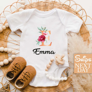 Personalized Baby Girl Onesie®, Custom Girl Onesie®, Flowers Onesie®, Baby Name Onesie®, Unique Girl Clothes
