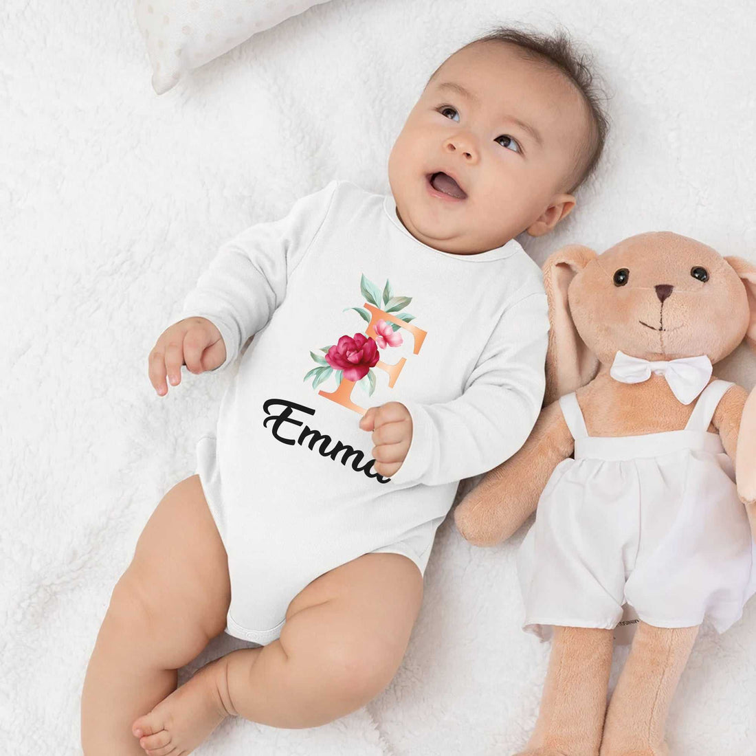 Mameluco de bebé personalizado, mameluco de bebé para anuncio de embarazo, mameluco de bebé con nombre, camiseta personalizada para bebé niña
