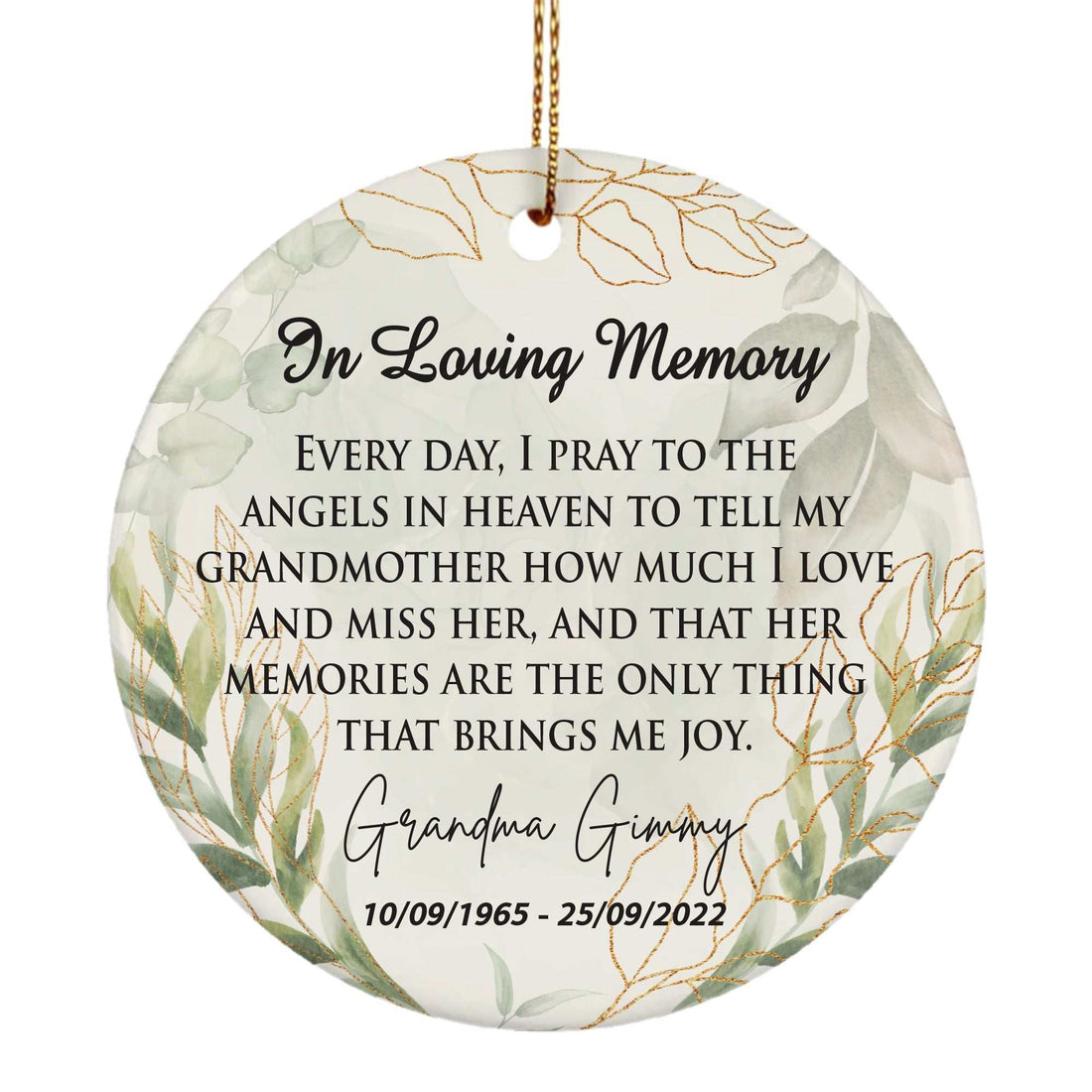 Adorno de Navidad conmemorativo personalizado - Adorno de Navidad personalizado In Loving Memory - Adorno de cerámica