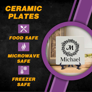 Personalized Monogram Square Ceramic Plates Customized Home Decor Custom Family Decor, Personalized Gifts