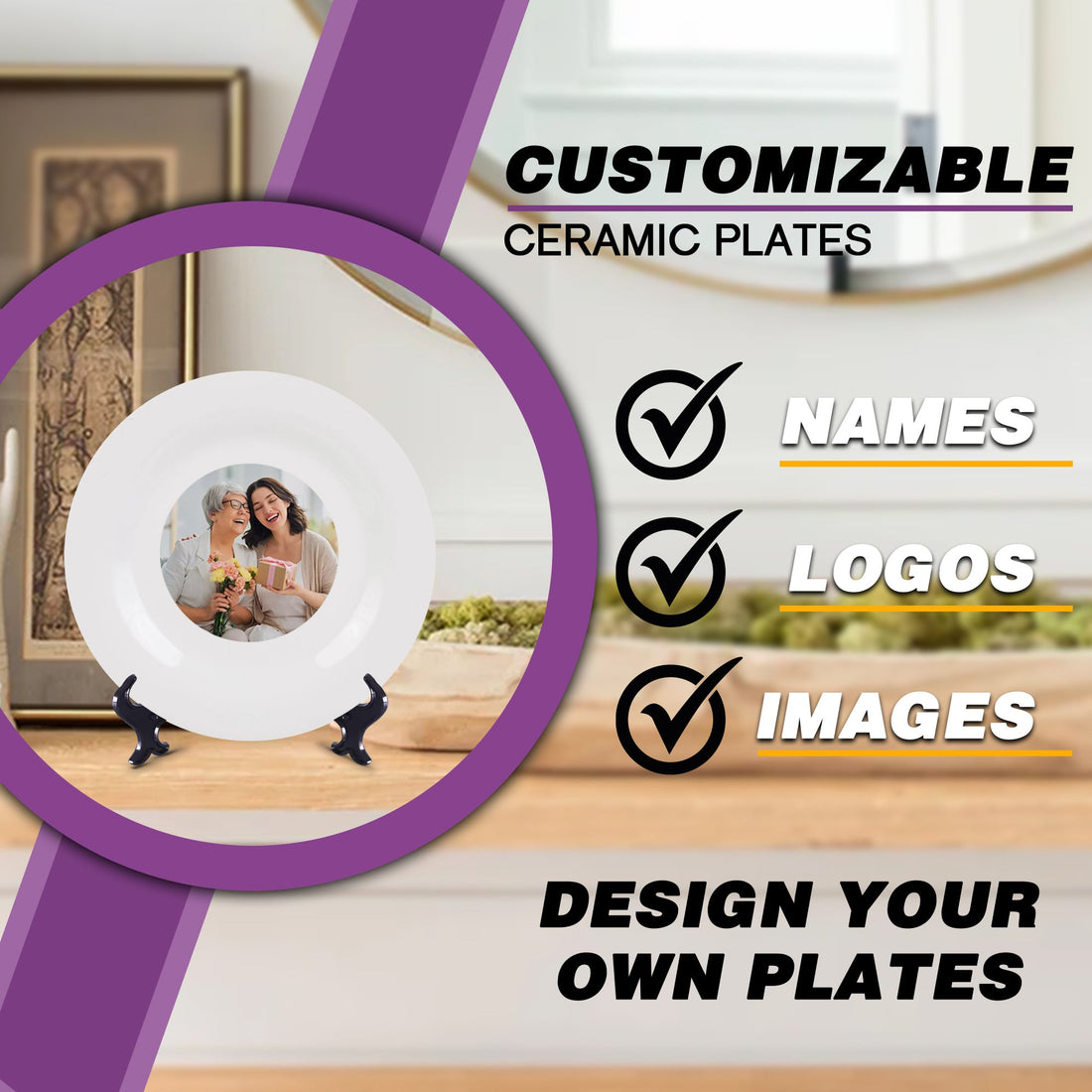 Plato de cerámica personalizado para el Día de la Madre | Regalo conmemorativo personalizado para crear recuerdos con mamá – Momentos especiales