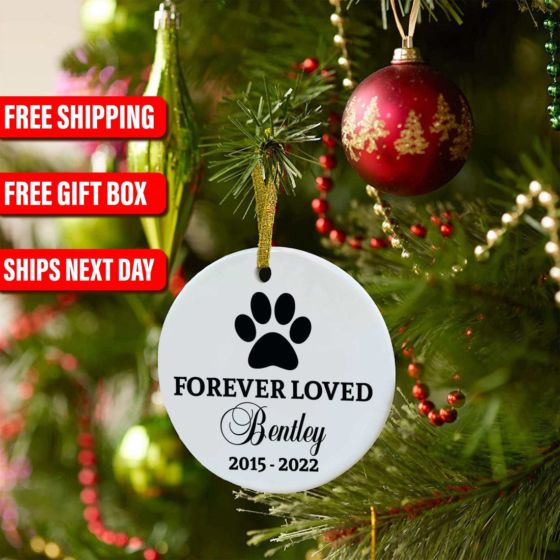 Adorno personalizado para mascotas, adorno de Navidad, adorno conmemorativo para perro o gato, adorno de Navidad conmemorativo para mascotas, adornos de cerámica