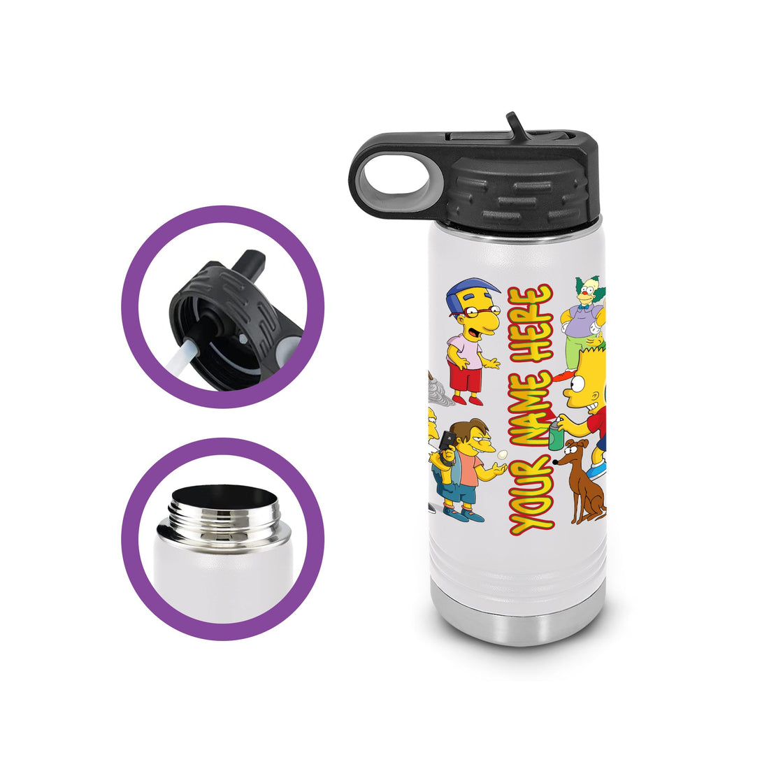 Botellas de agua personalizadas de Los Simpson - Botellas de acero inoxidable para niños - Botellas de agua aisladas - Botella de agua Polar Camel - Regalos personalizados
