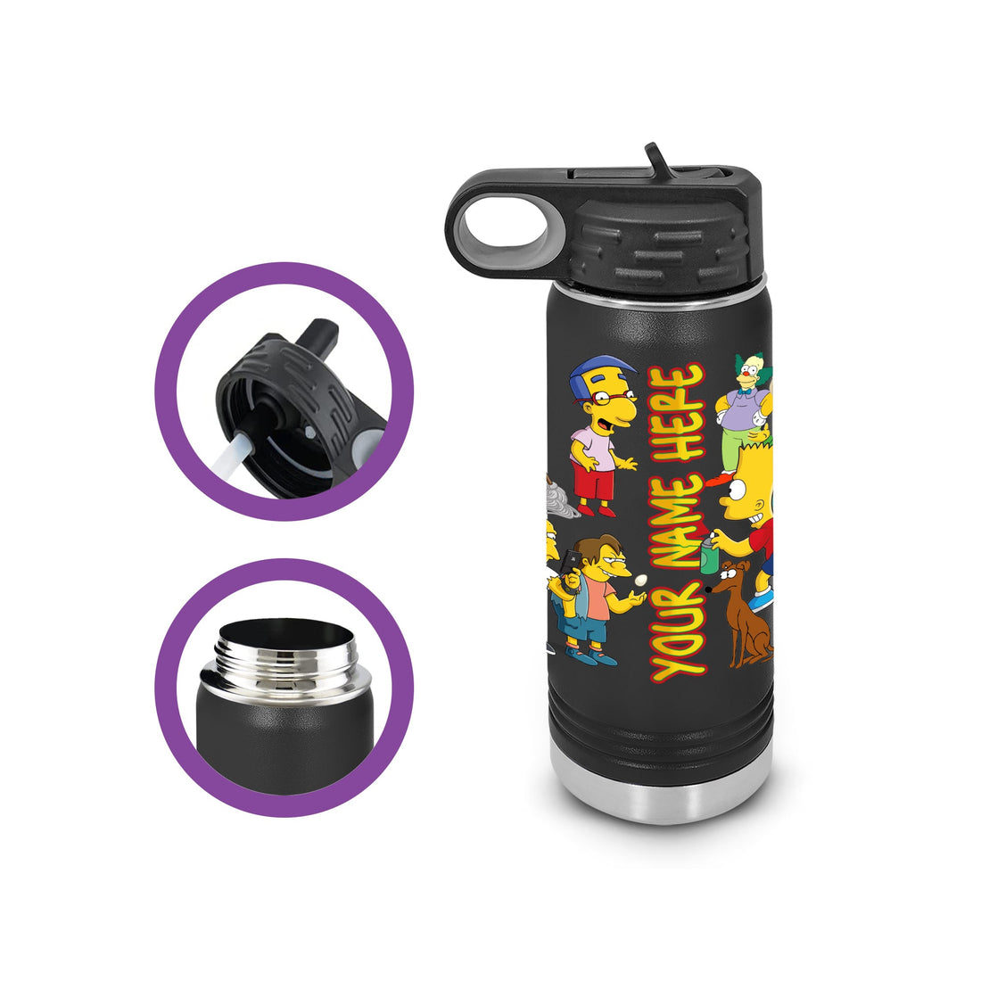 Botellas de agua personalizadas de Los Simpson - Botellas de acero inoxidable para niños - Botellas de agua aisladas - Botella de agua Polar Camel - Regalos personalizados