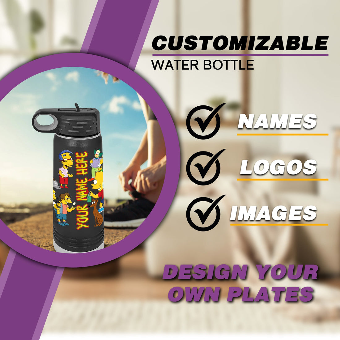 Botellas de agua personalizadas de Los Simpson - Botellas de acero inoxidable para niños - Botellas de agua aisladas - Botella de agua Polar Camel - Regalos personalizados