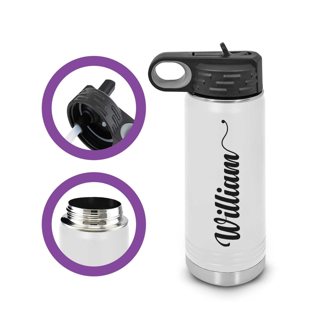 Botellas de agua personalizadas, botella de agua con pajita, botella de agua aislada personalizada, botella de agua con nombre, botella de agua a medida