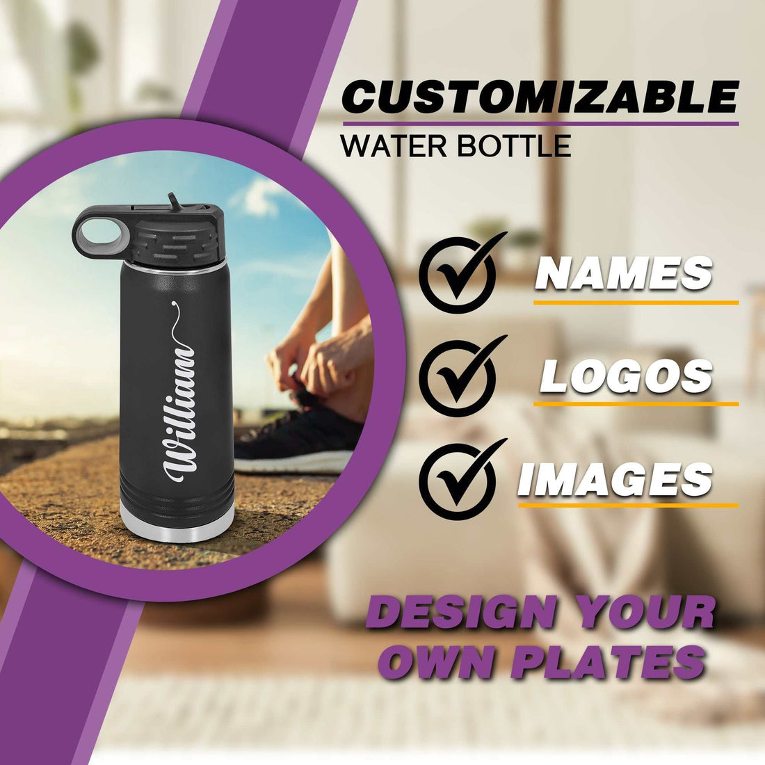 Botellas de agua personalizadas, botella de agua con pajita, botella de agua aislada personalizada, botella de agua con nombre, botella de agua a medida