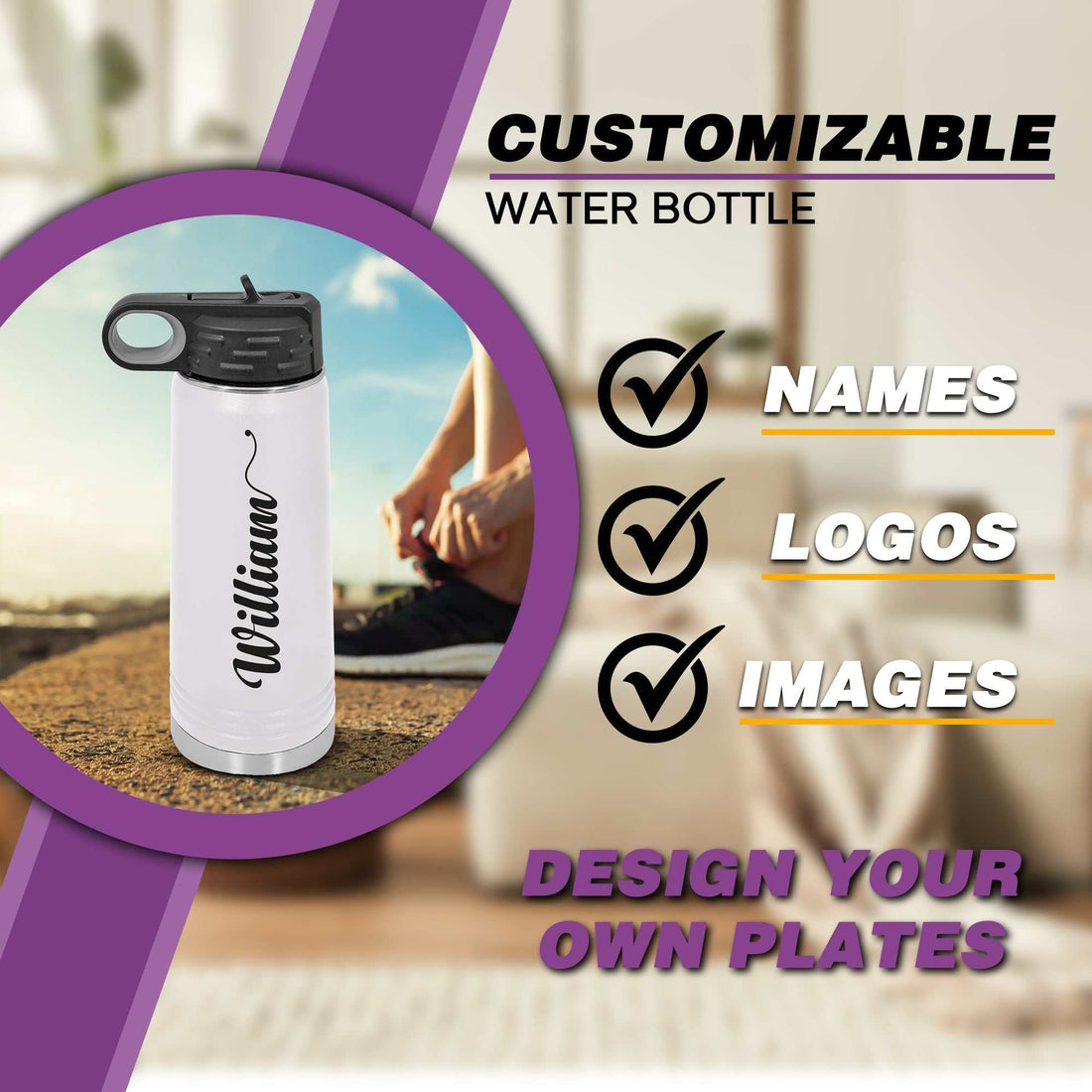 Botellas de agua personalizadas, botella de agua con pajita, botella de agua aislada personalizada, botella de agua con nombre, botella de agua a medida