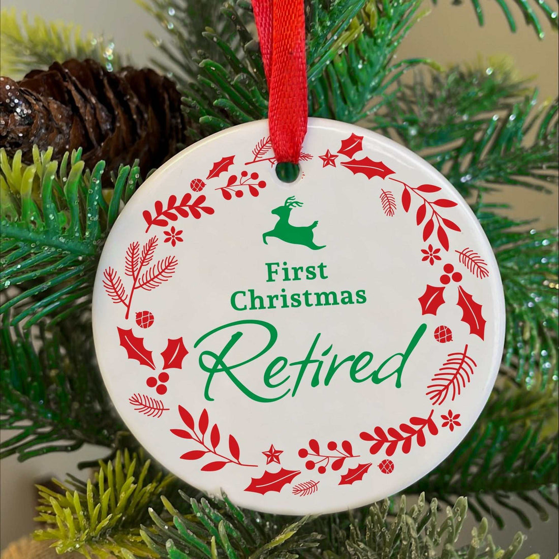 Adorno de Navidad de jubilación, primer año jubilado, Los adornos de Navidad, Adornos de Navidad de cerámica personalizados