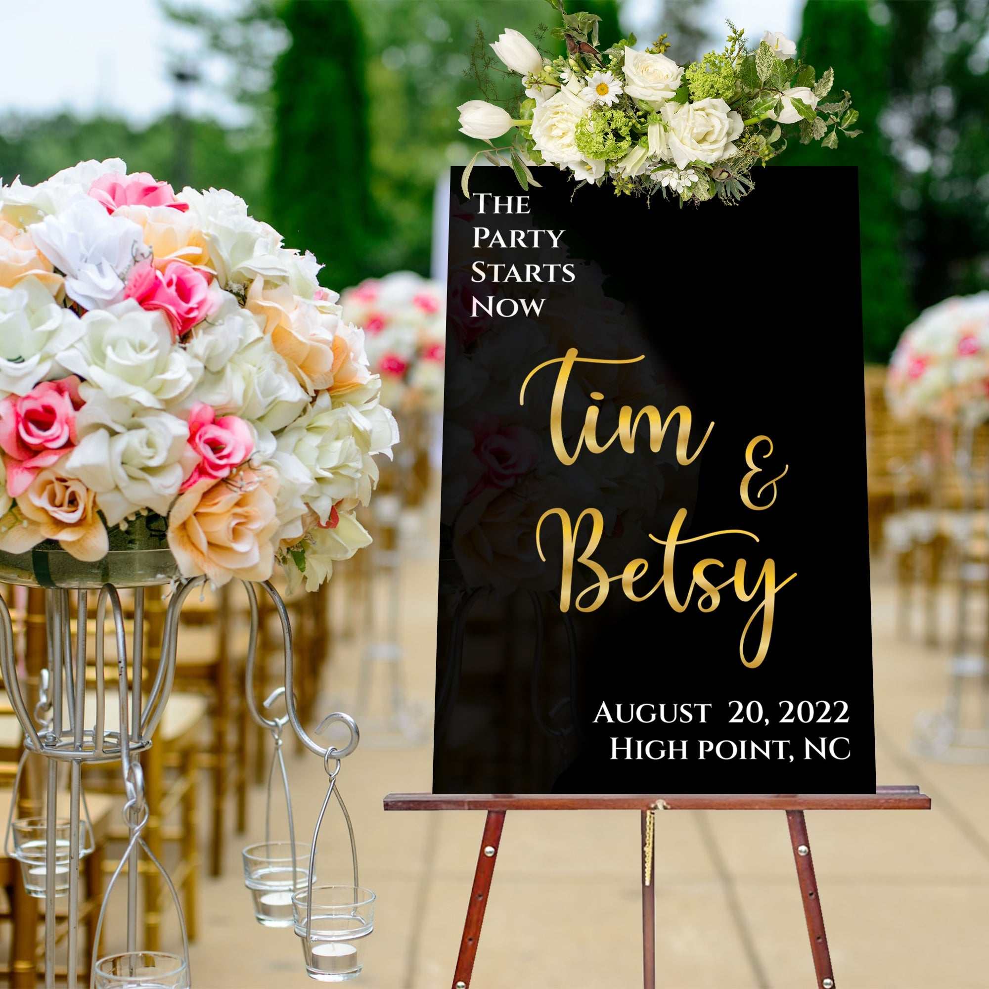 The Party Sign Wedding Welcome sign, Clear Acrylic, Painted Background, Brushed Sign, Modern Wedding Decor,Entry Way Decor