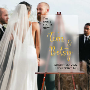 The Party Sign Wedding Welcome sign, Clear Acrylic, Painted Background, Brushed Sign, Modern Wedding Decor,Entry Way Decor