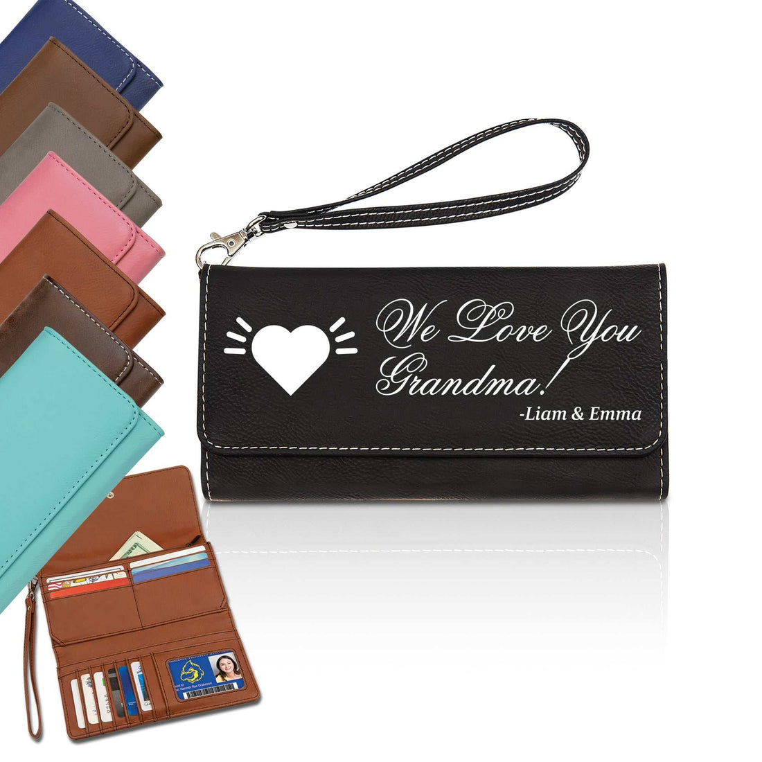Te amamos abuela, cartera de mujer de cuero, cartera de cuero personalizada, regalo personalizado para mamá, regalo del Día de la Madre