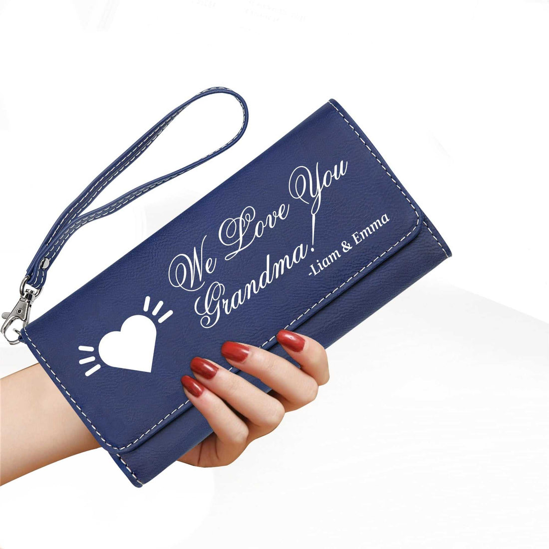 Te amamos abuela, cartera de mujer de cuero, cartera de cuero personalizada, regalo personalizado para mamá, regalo del Día de la Madre