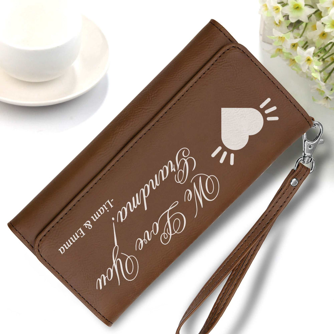 Te amamos abuela, cartera de mujer de cuero, cartera de cuero personalizada, regalo personalizado para mamá, regalo del Día de la Madre