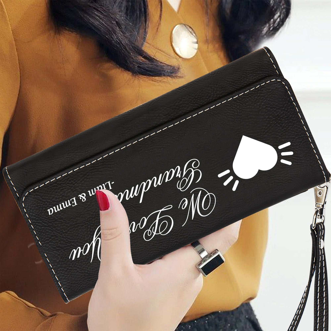 Te amamos abuela, cartera de mujer de cuero, cartera de cuero personalizada, regalo personalizado para mamá, regalo del Día de la Madre
