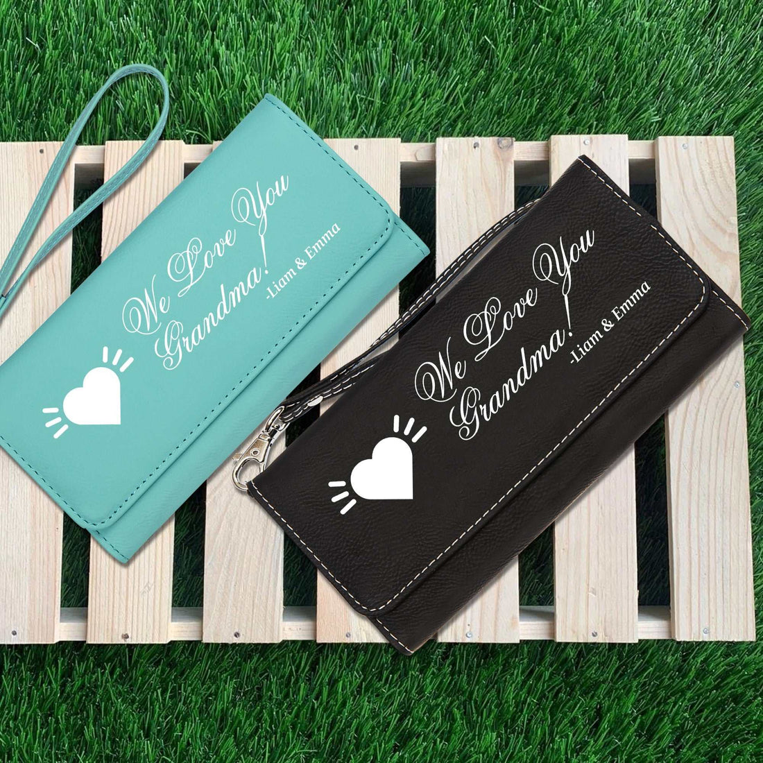 Te amamos abuela, cartera de mujer de cuero, cartera de cuero personalizada, regalo personalizado para mamá, regalo del Día de la Madre