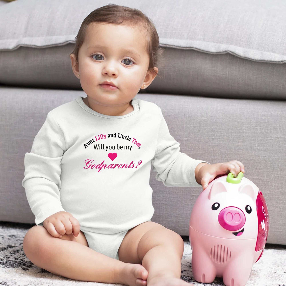 Body de bebé "¿Serán mis padrinos?", Body de bebé para anuncio de embarazo, Body de bebé con nombre, Camiseta personalizada para bebé niña