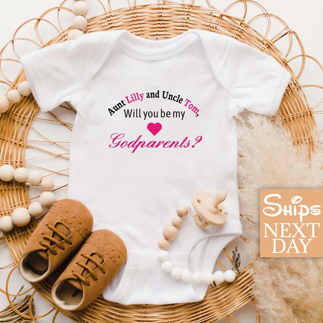 Body de bebé "¿Serán mis padrinos?", Body de bebé para anuncio de embarazo, Body de bebé con nombre, Camiseta personalizada para bebé niña