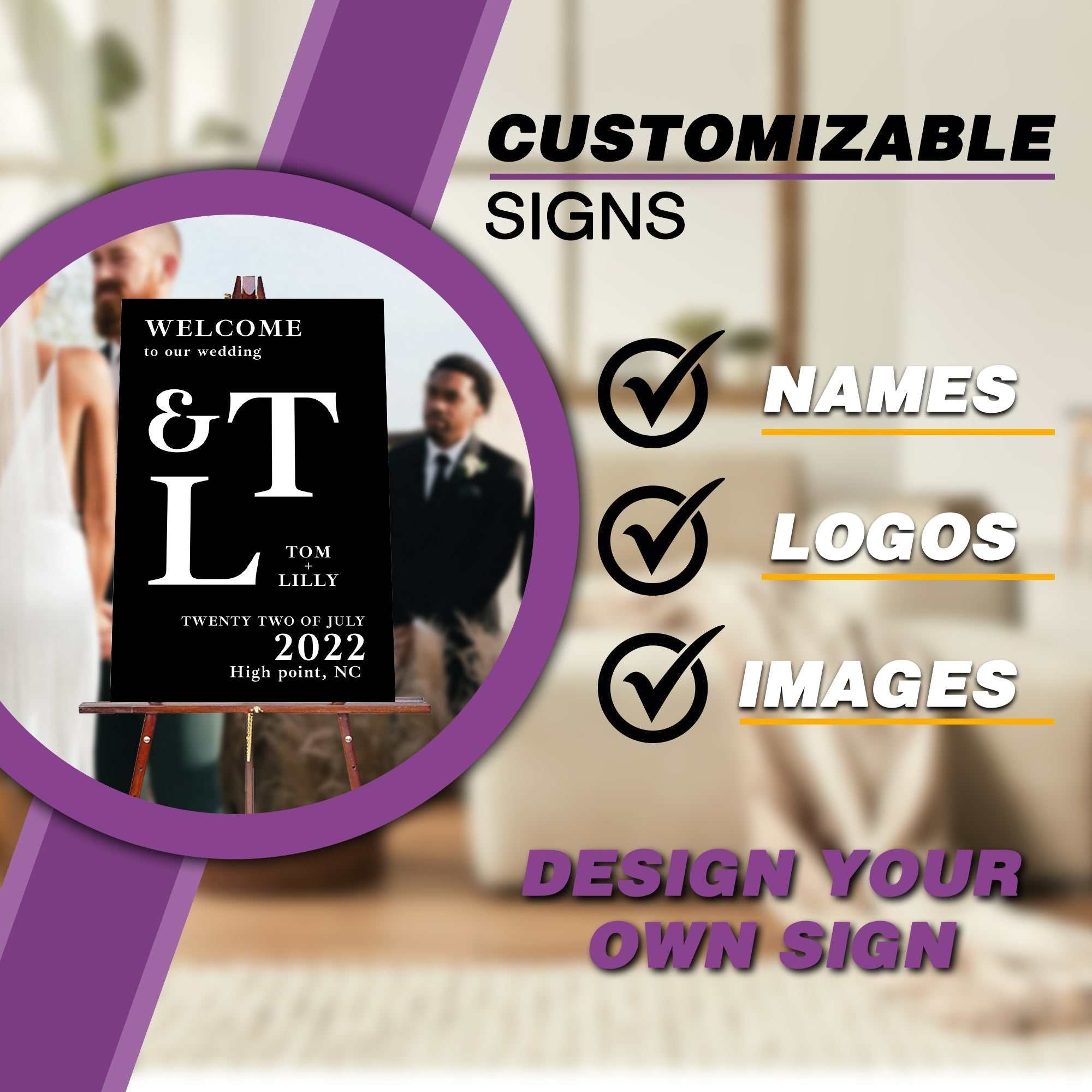 Cutomized Wedding Sign, Wedding Welcome sign, Modern Wedding Decor, Bridal Party decor customized wedding sign