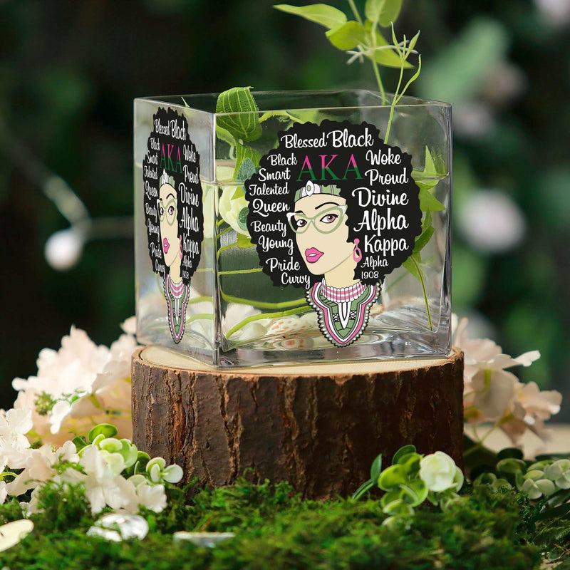 Personalized AKA Square Glass Vase - Custom Flower Vase with AKA- Personalized Gift for AKA Sisters - Stylish AKA Accessories