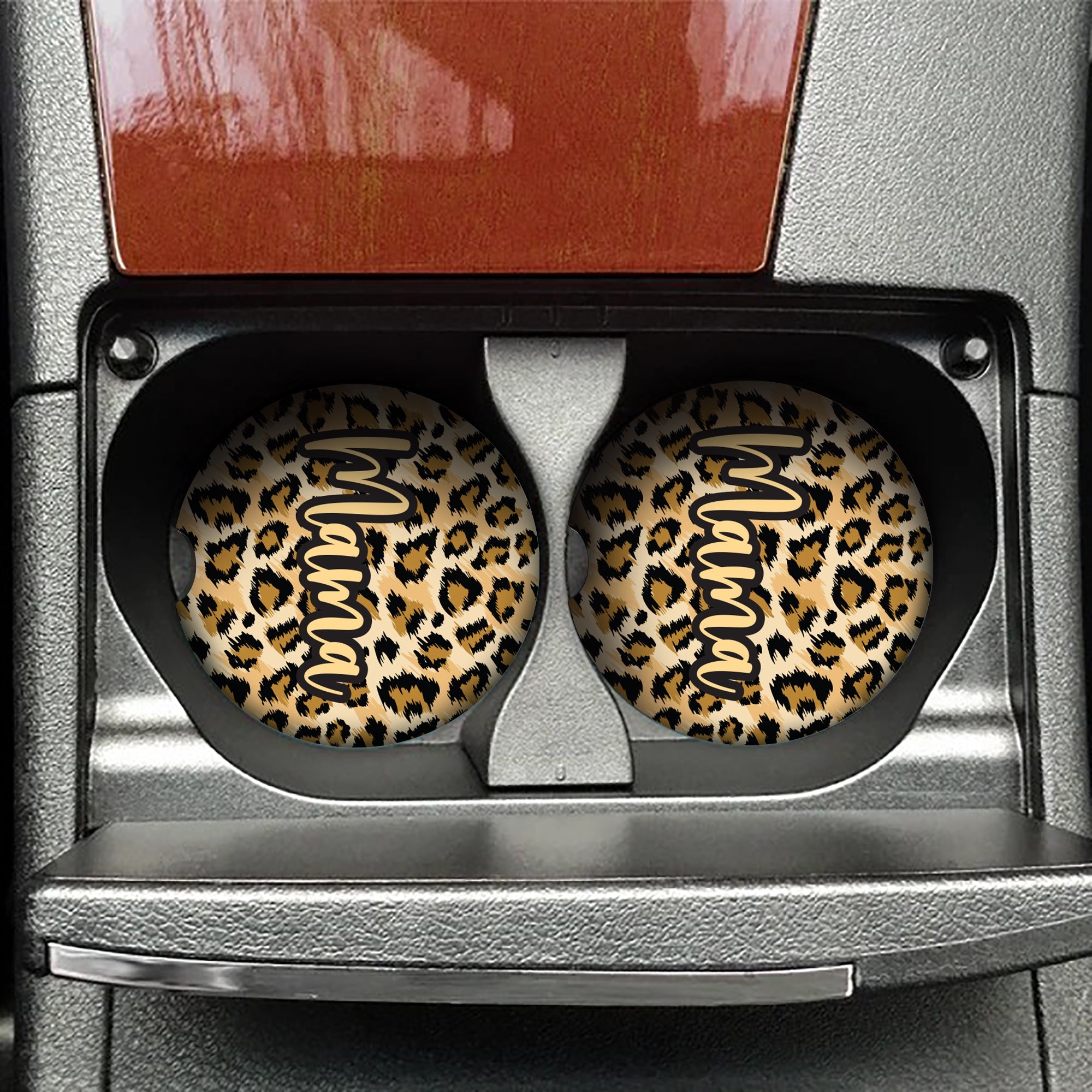 Animal Leopard Print Car Cup Holder Coaster, Personalized Car Cup Holder Coaster, Car Coasters, Leopard Ceramic Absorbent Car Coasters