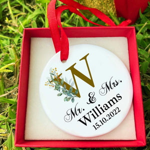 Mr. & Mrs. Anniversary Ornaments, First Christmas Married Ornament, Ornaments with your names and dates, Wedding Gifts, Custom Ceramic Ornament personalized ornaments make thoughtful wedding gifts