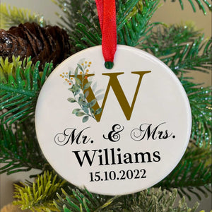 Mr. & Mrs. Anniversary Ornaments, First Christmas Married Ornament, Ornaments with your names and dates, Wedding Gifts, Custom Ceramic Ornament personalized ornaments make thoughtful wedding gifts