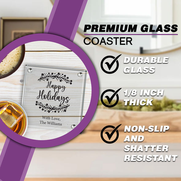 Personalized Glass coaster, Custom coaster, family name coaster, monogram coaster, Clear glass coaster, Wine glass coaster 