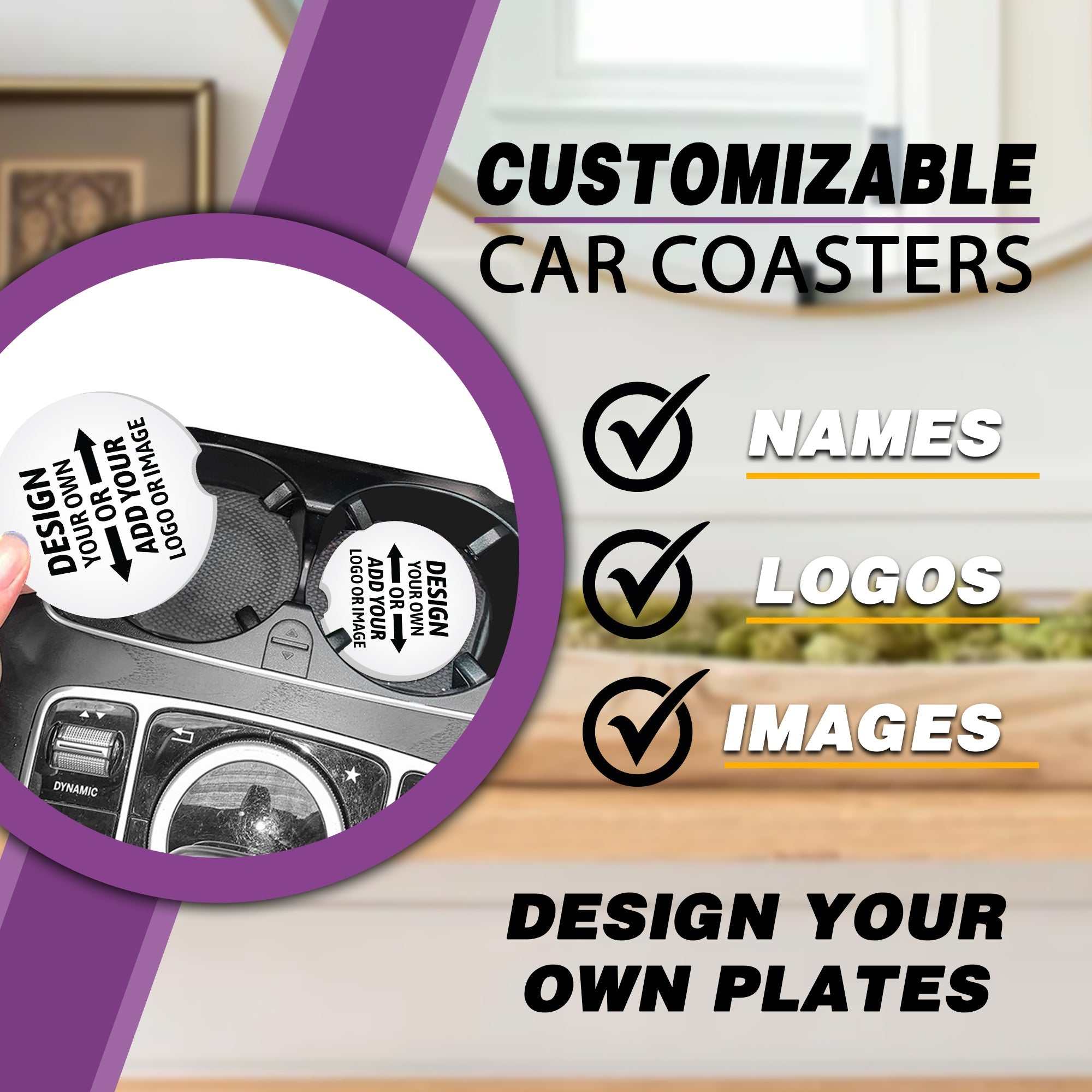 Custom Car Coasters (2 Pack), Car Coasters, Custom Coasters, Photo Coasters, Car cup coaster,  Personalized Gifts