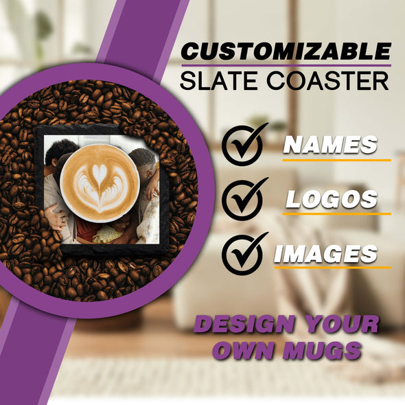 Custom Photo Slate Coasters, Wedding Gifts, Photo Slate Coasters, Mother's Day Gifts, Picture Slate Coasters, Black Coasters