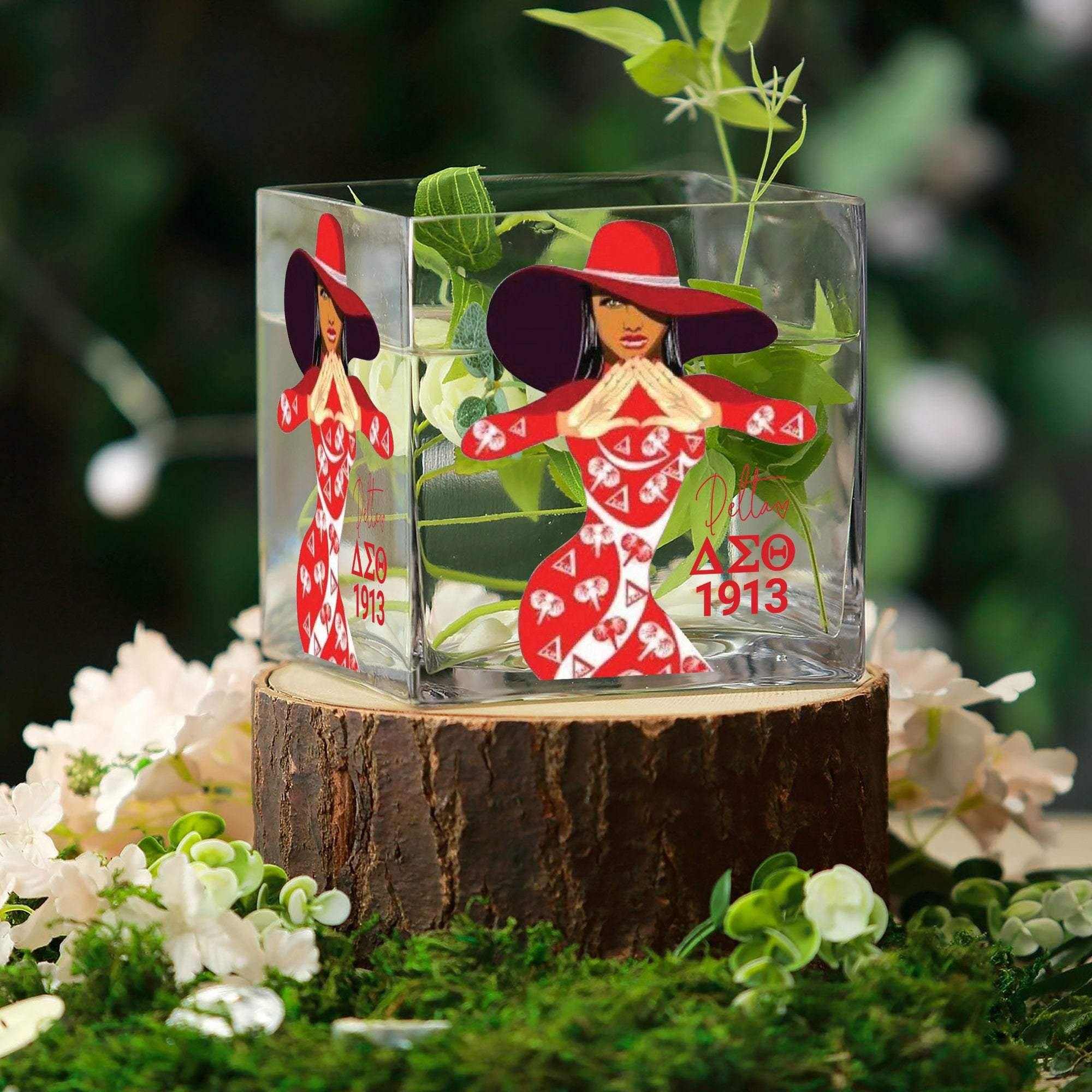 Delta Sigma Theta Vases - Sorority Square Flower Vase for Mother's Day and Birthday Gifts