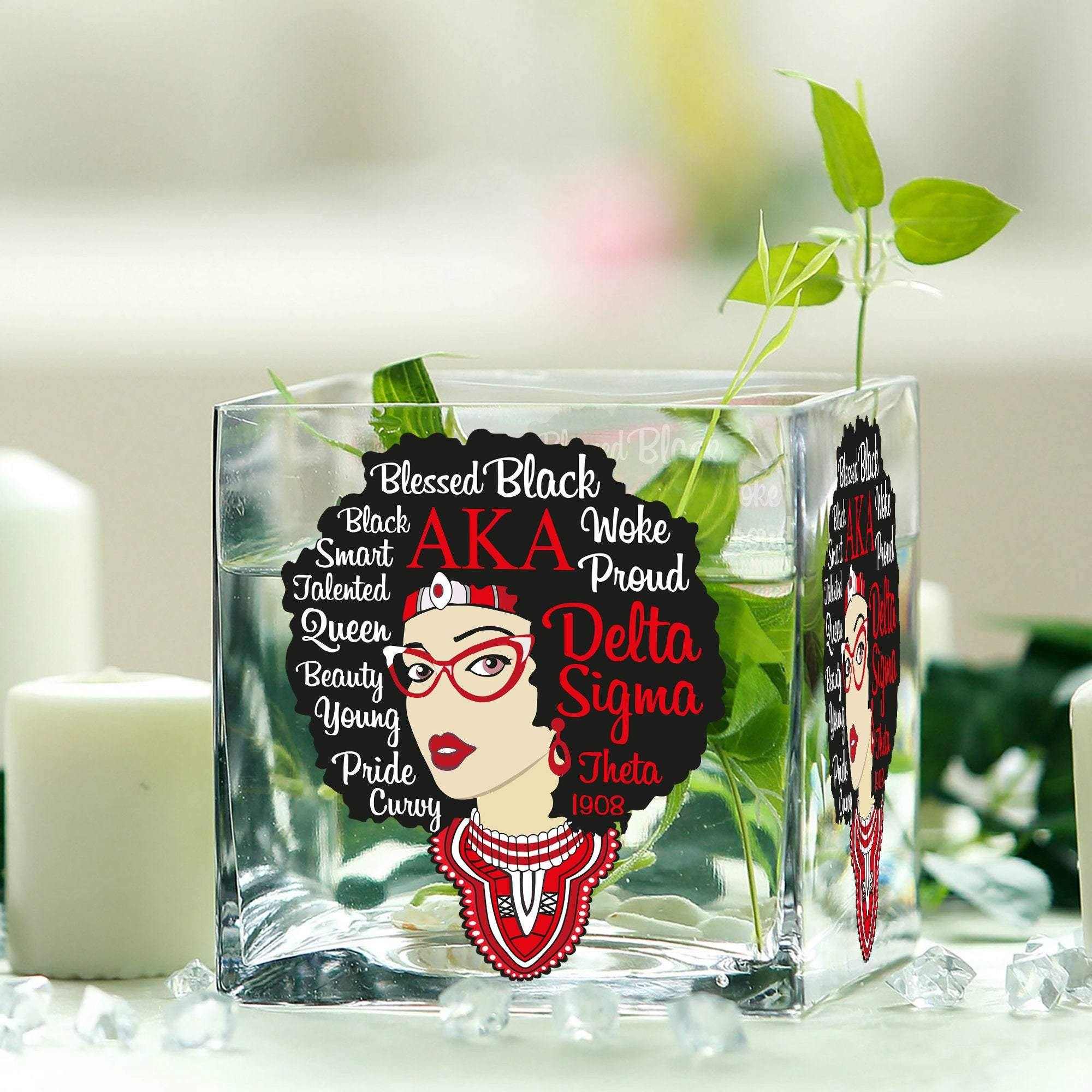 Personalized AKA Square Glass Vase - Custom Flower Vase with AKA- Personalized Gift for AKA Sisters - Stylish AKA Accessories