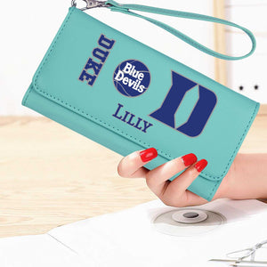 Duke Blue Devils Wallet, Custom Leather Wallet, Personalized leatherette, Duke wallet with strap, Duke Accessories for mom