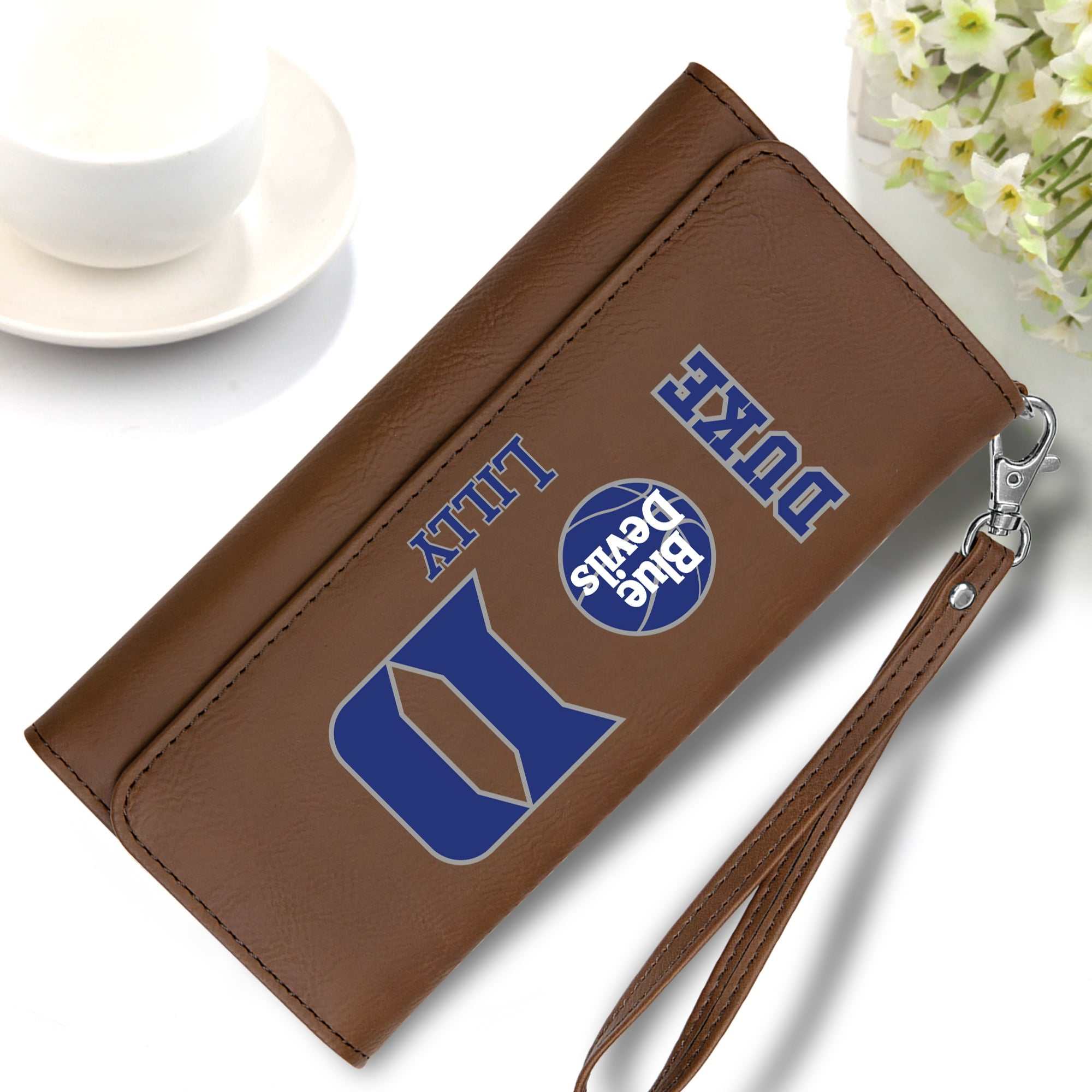 Duke Blue Devils Wallet, Custom Leather Wallet, Personalized leatherette, Duke wallet with strap, Duke Accessories for mom
