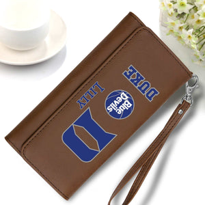 Duke Blue Devils Wallet, Custom Leather Wallet, Personalized leatherette, Duke wallet with strap, Duke Accessories for mom