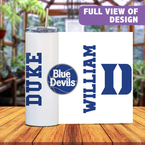 Duke blue devils Tumbler, 20oz personalized Duke Tumbler, Tumbler with straw, Insulated Tumbler, Stainless steel Tumbler