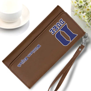 Duke Personalized leatherette wallet with strap, Custom Duke Leather Wallet, Duke Blue Devils, Duke Accessories for mom, graduation Gift