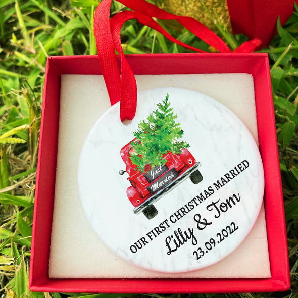 First Christmas married ornament, Mr and Mrs ornament, wedding keepsake, custom married Christmas ornament, Glass ornament 
