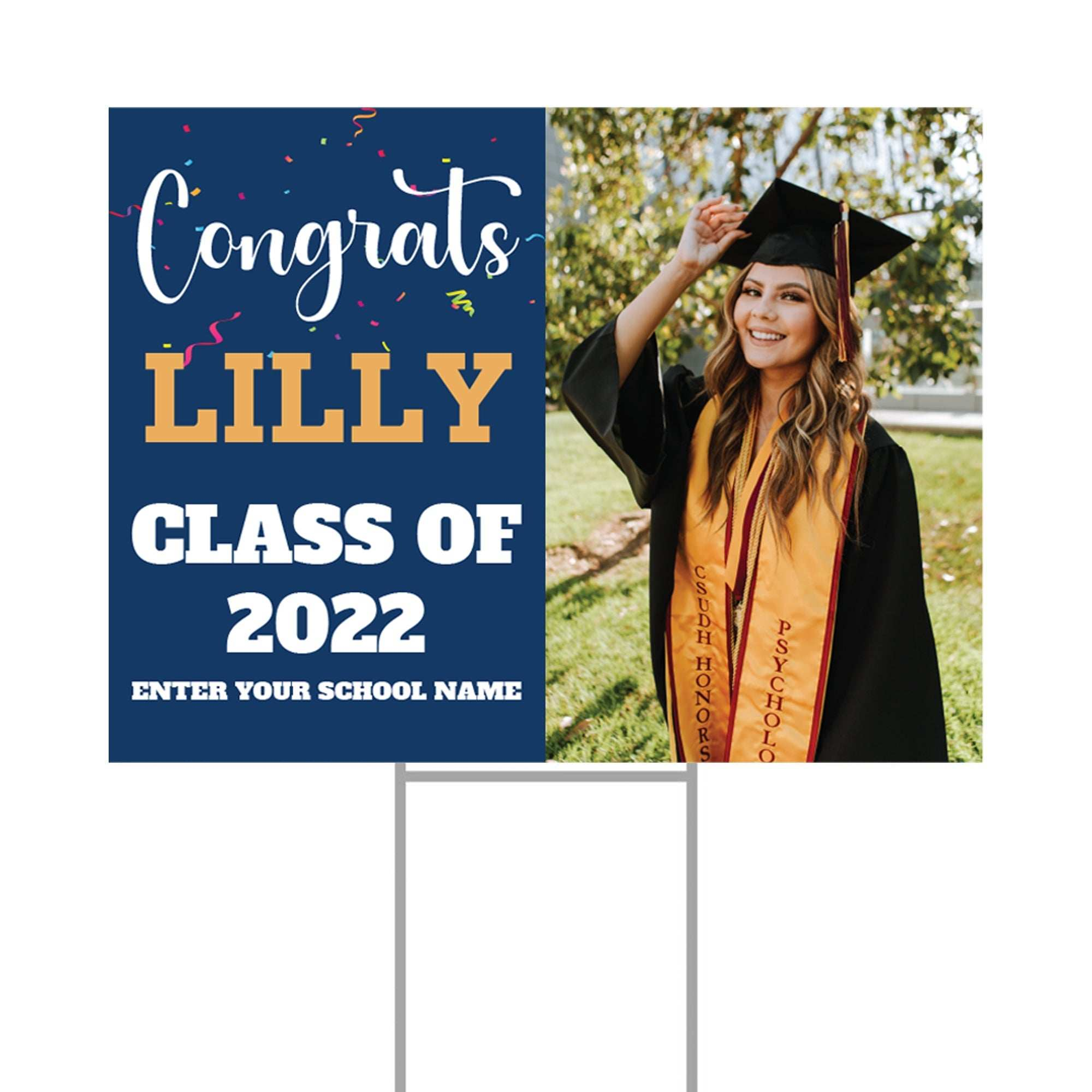 Graduation Yard Sign with H-Stake, Personalized Graduation Sign, Class of2022 Sign High School Graduation Facts Sign Graduation Party Sign