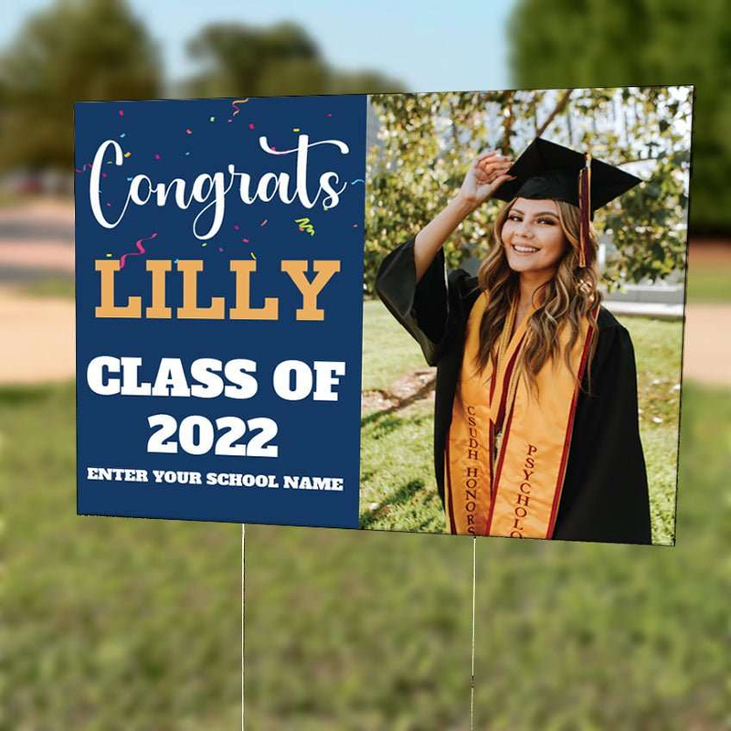 Graduation Yard Sign with H-Stake, Personalized Graduation Sign, Class of2022 Sign High School Graduation Facts Sign Graduation Party Sign