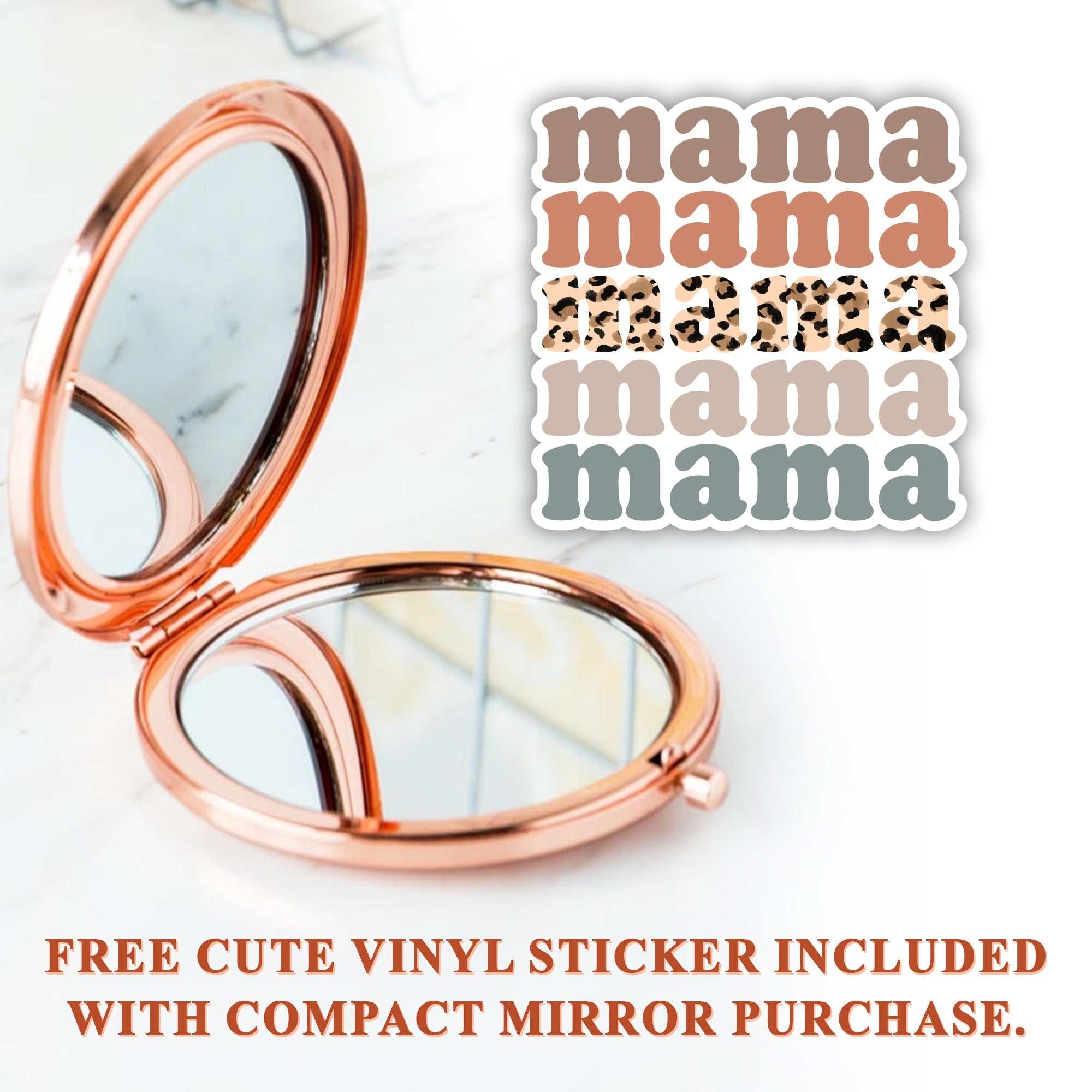 I Love You Mom Rose Gold Compact Mirror and Cute Sticker Combo - Unique and Thoughtful Gift for Mother's Day, Birthday, Christmas, Valentine's Day, or Anniversary