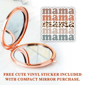 I Love You Mom Rose Gold Compact Mirror and Cute Sticker Combo - Unique and Thoughtful Gift for Mother's Day, Birthday, Christmas, Valentine's Day, or Anniversary