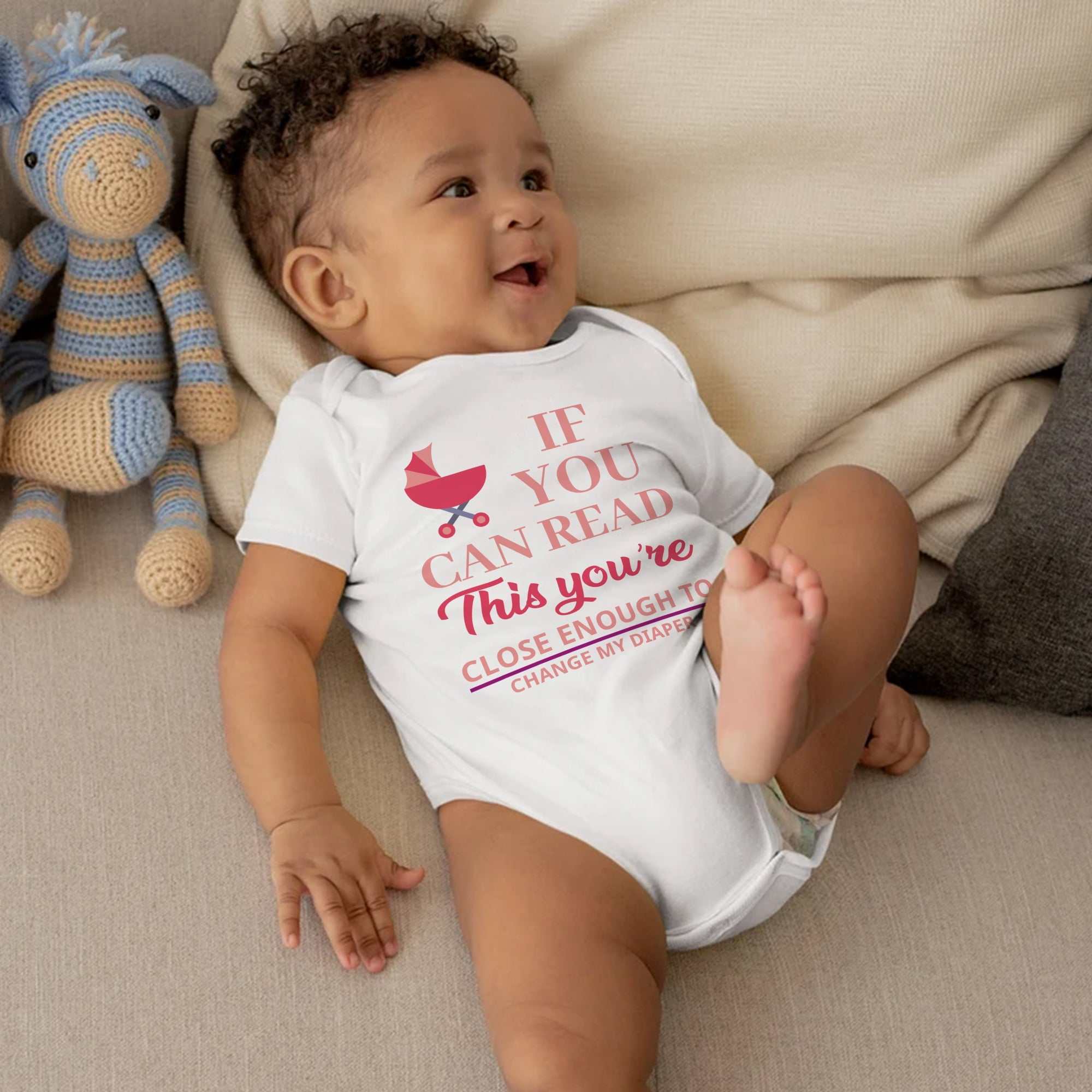 If You Can Read This You're Close Enough To Change My Diaper Baby Onesie® - Pregnancy Announcement Baby Onesie®, Baby Name Onesie®