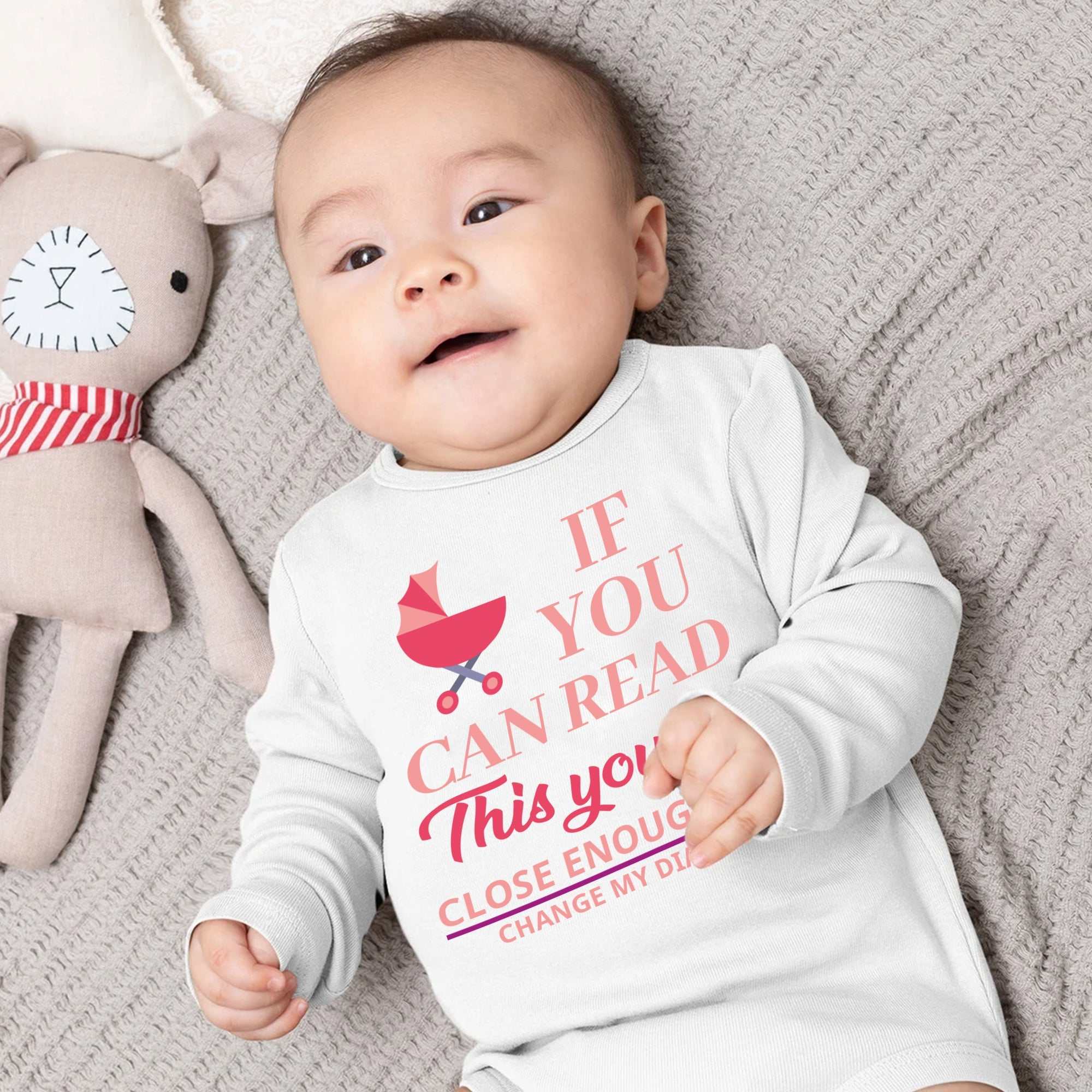 If You Can Read This You're Close Enough To Change My Diaper Baby Onesie® - Pregnancy Announcement Baby Onesie®, Baby Name Onesie®