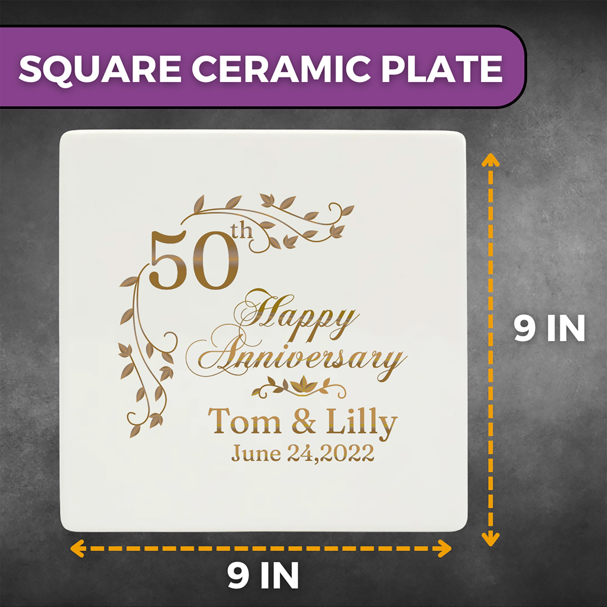 50th anniversary square plate, Personalized wedding anniversary gift for parents, 50th Anniversary Keepsake Plate, Golden Anniversary Plate personalized 50th wedding anniversary plate