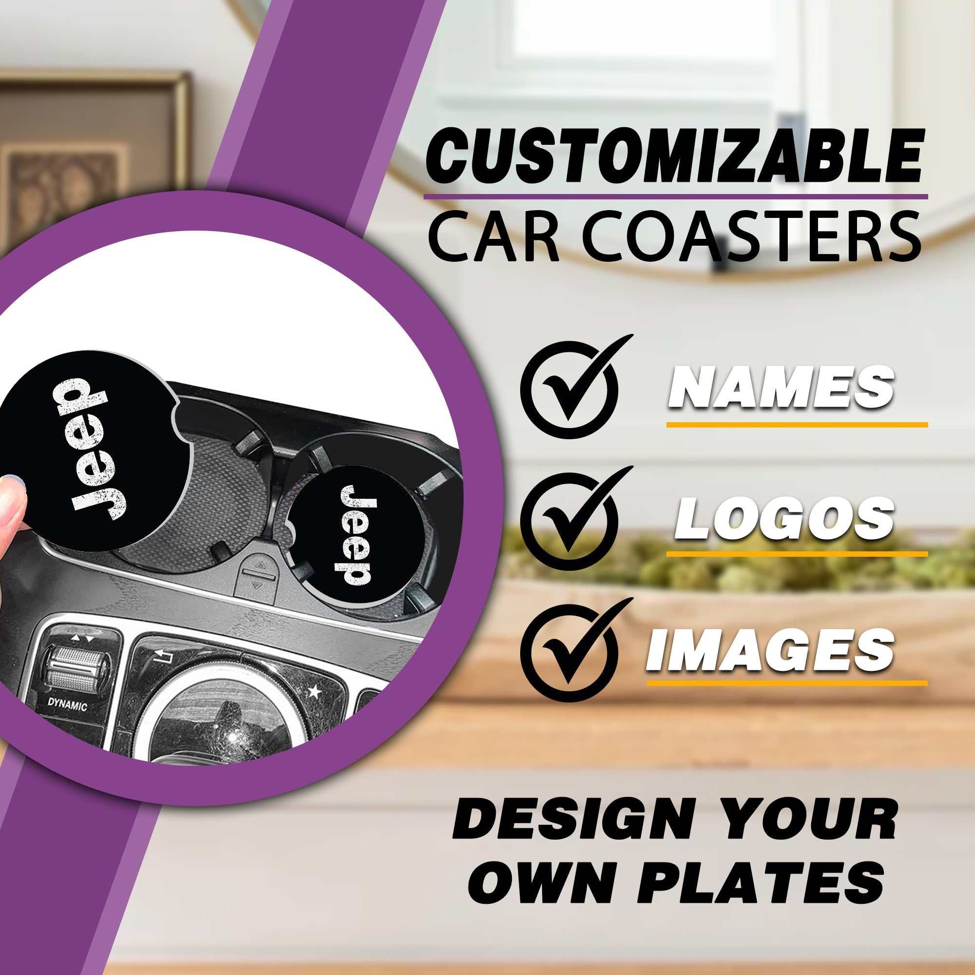 Jeep Assorted Car Coaster, Jeep Car Coasters, Wrangler Car Coasters, Jeep Sandstone Car Coasters, Jeep Accessories