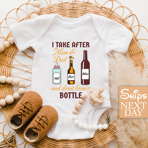 Mom and Dad Drinking, Funny Baby Onesie®, Pregnancy Announcement Baby Onesie®, Baby Name Onesie®, Personalized Baby Girl Shirt