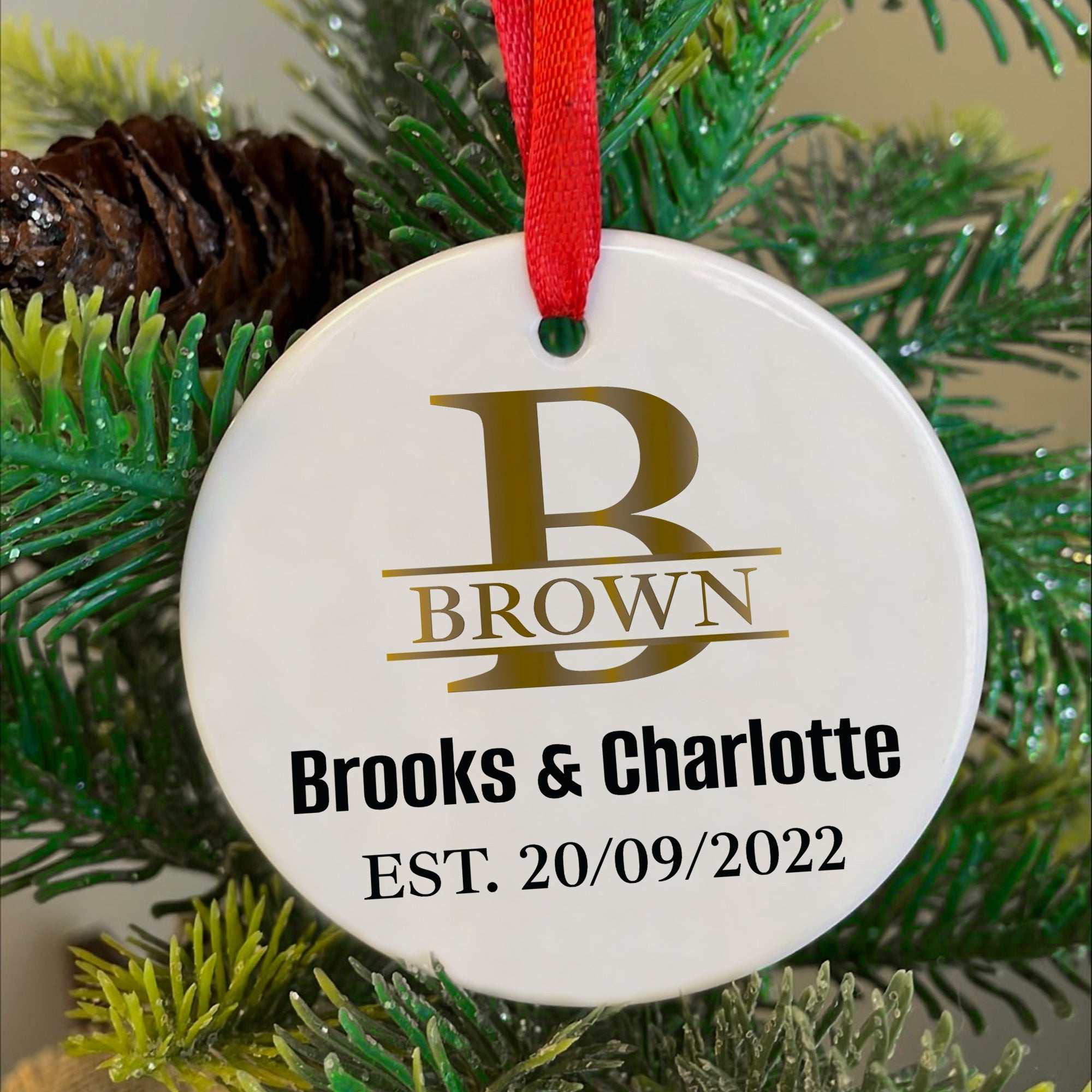 Personalized Anniversary Gifts for Couples, Anniversary Ornaments with last names, Wedding Gifts, Custom Anniversary Ceramic Ornament