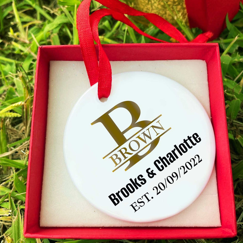 Personalized Anniversary Gifts for Couples, Anniversary Ornaments with last names, Wedding Gifts, Custom Anniversary Ceramic Ornament