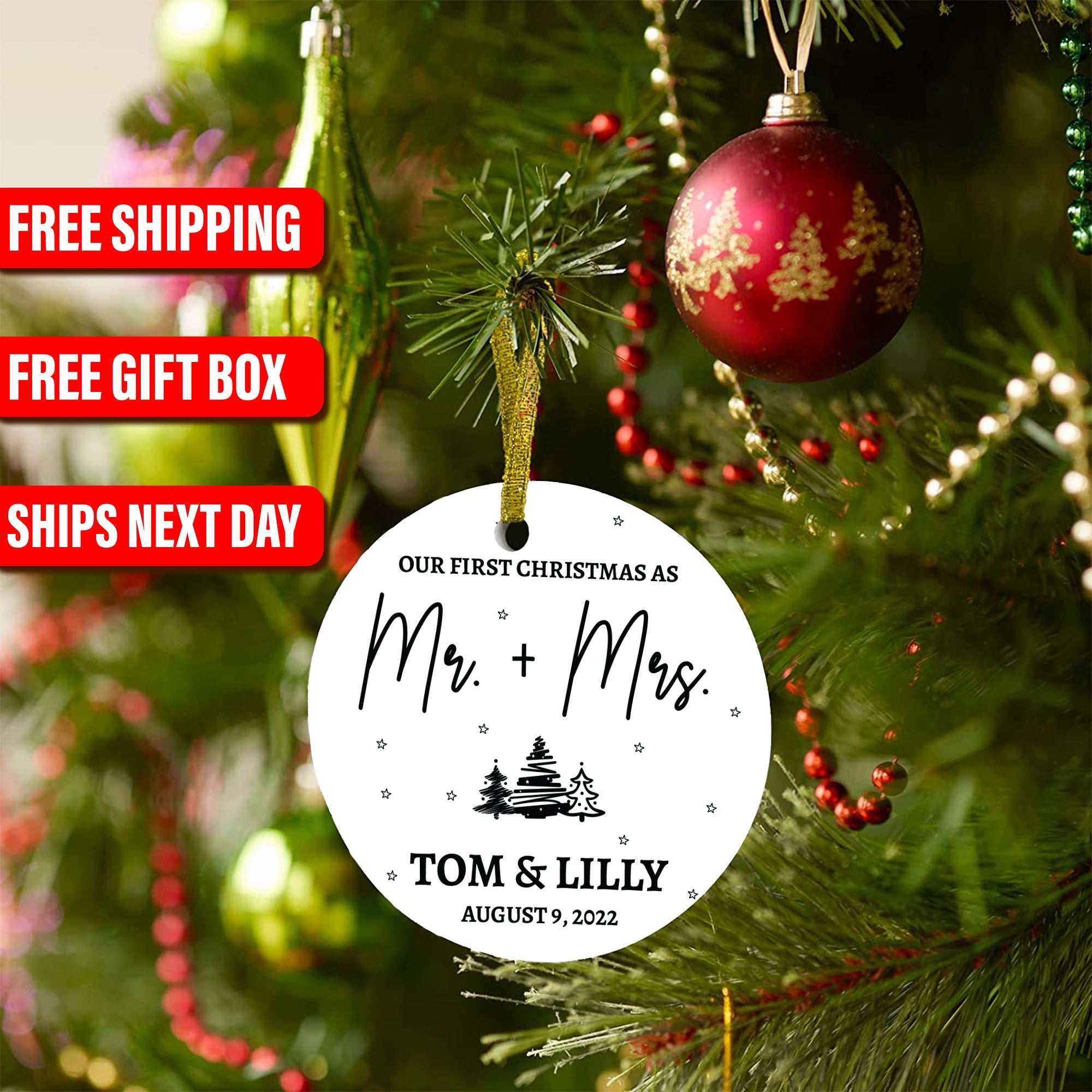 First Christmas Ceramic Ornaments, Mr. and Mrs. Ornaments, Personalized ornament, Newlyweds, wedding anniversary, keepsakes